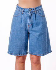 Shorts denim baggy vita alta lunghezza bermuda Donna  -  DK56KA