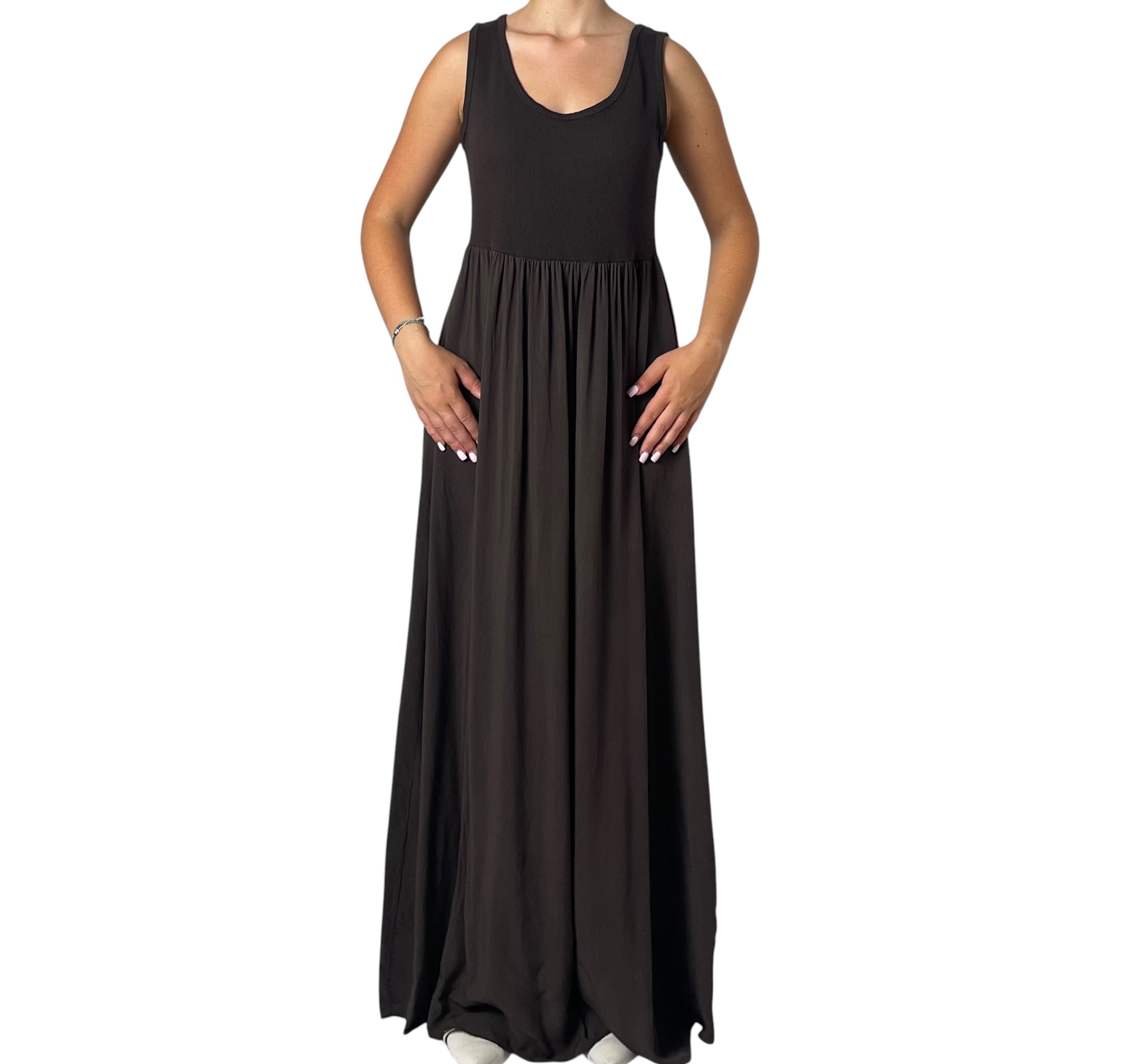 Abito Lungo Smanicato con Gonna Fluida Donna  -  80356EC