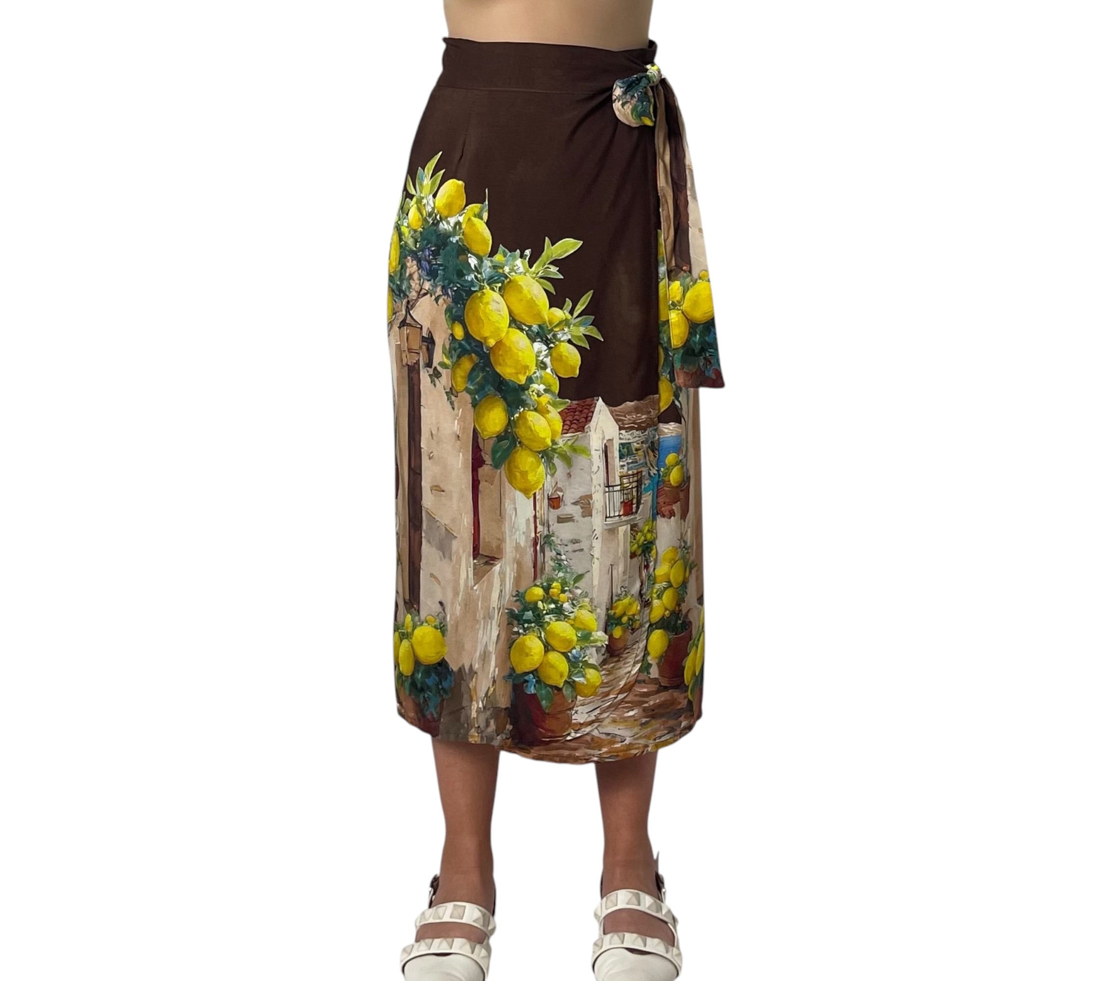 Gonna Midi a Pareo con Stampa Paesaggio di Limoni Donna  -  26272KA