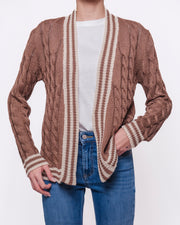 Cardigan aperto trecce bordi a righe a contrasto Donna  -  26219