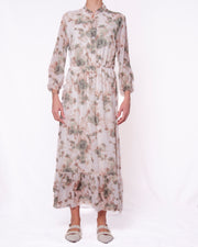 Abito lungo chiffon stampa floreale sfumata volant Donna  -  11111-128BO