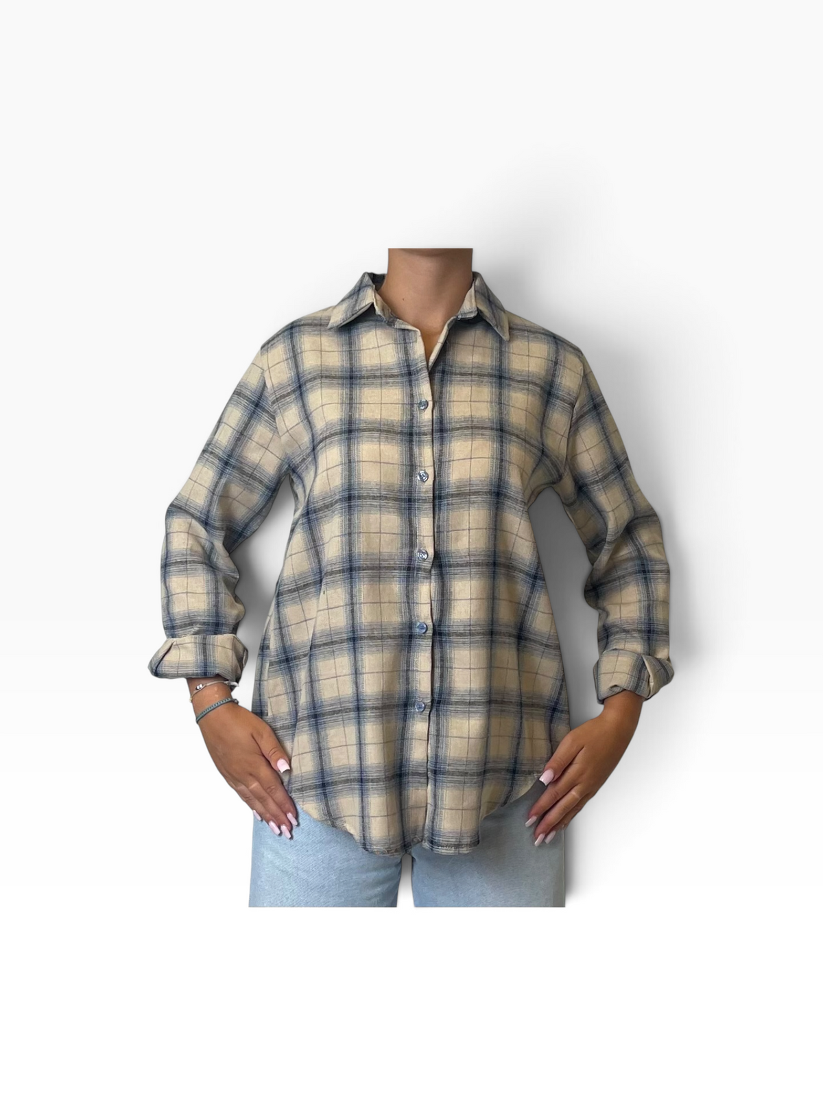 Camicia flanella quadri fondo arrotondato Donna  -  A35KA