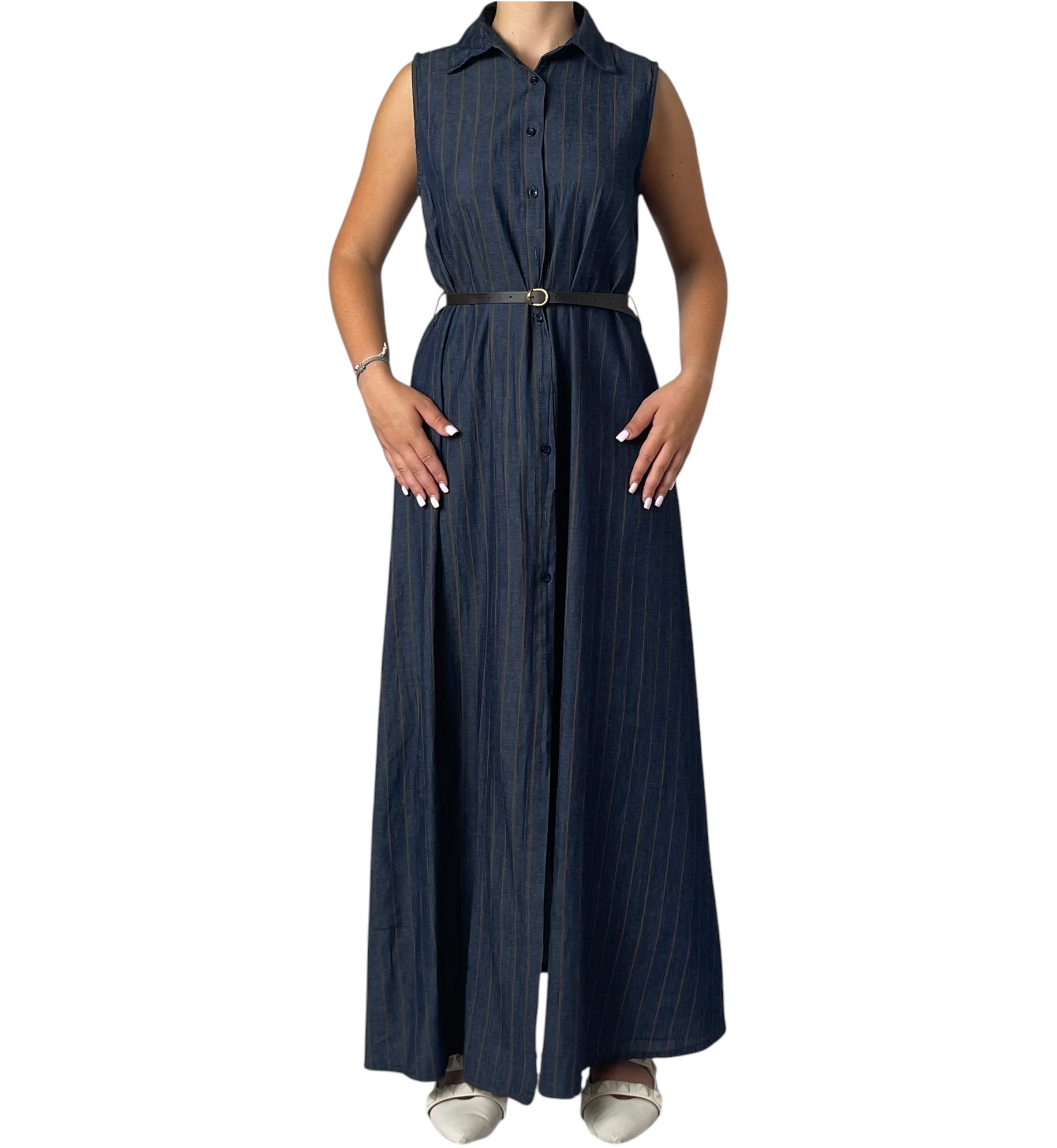 Abito Lungo Chemisier in Denim con Cintura Donna  -  6001KA