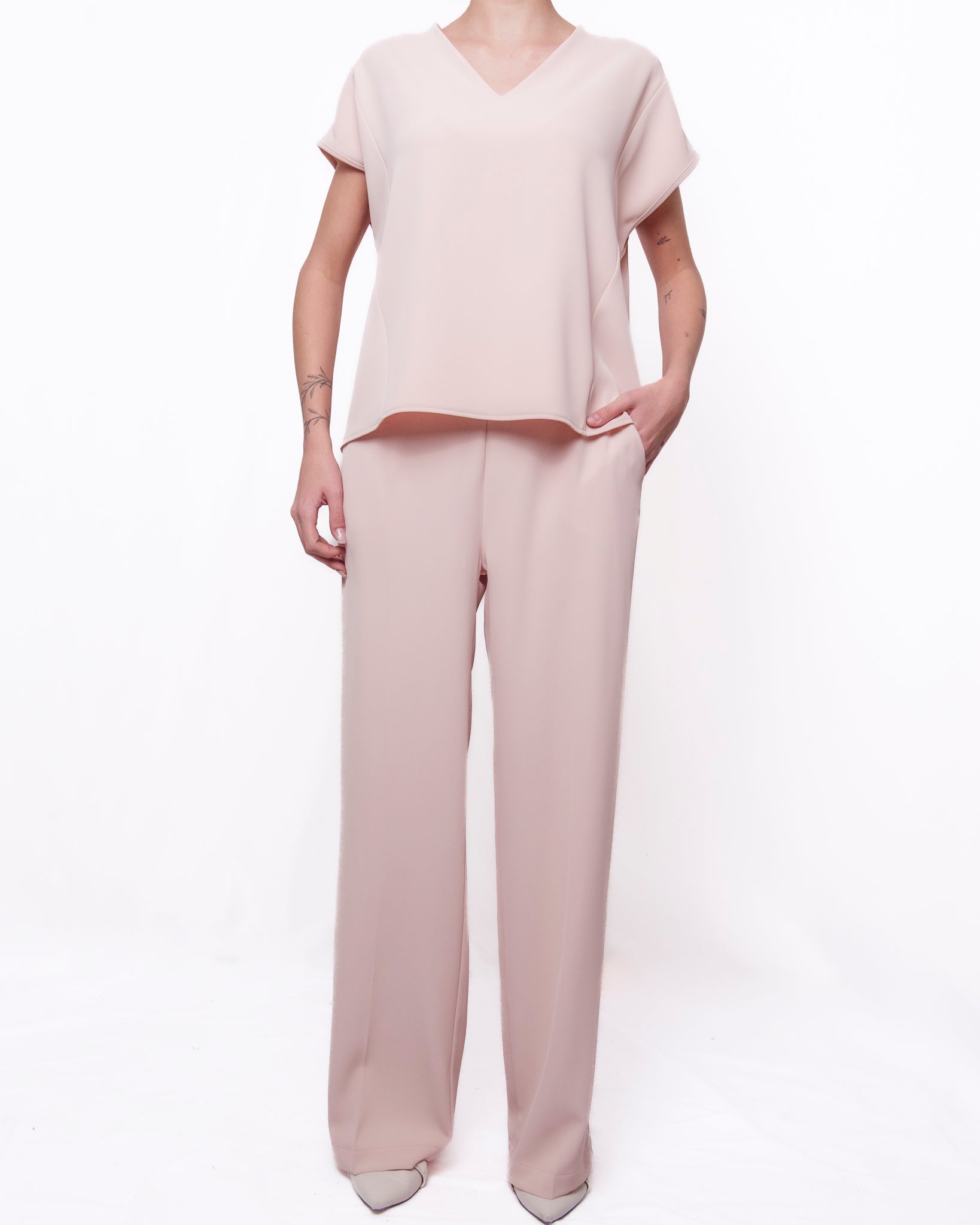 Completo Coordinato Top Manica Corta e Pantalone Wide Leg Donna  -  30621