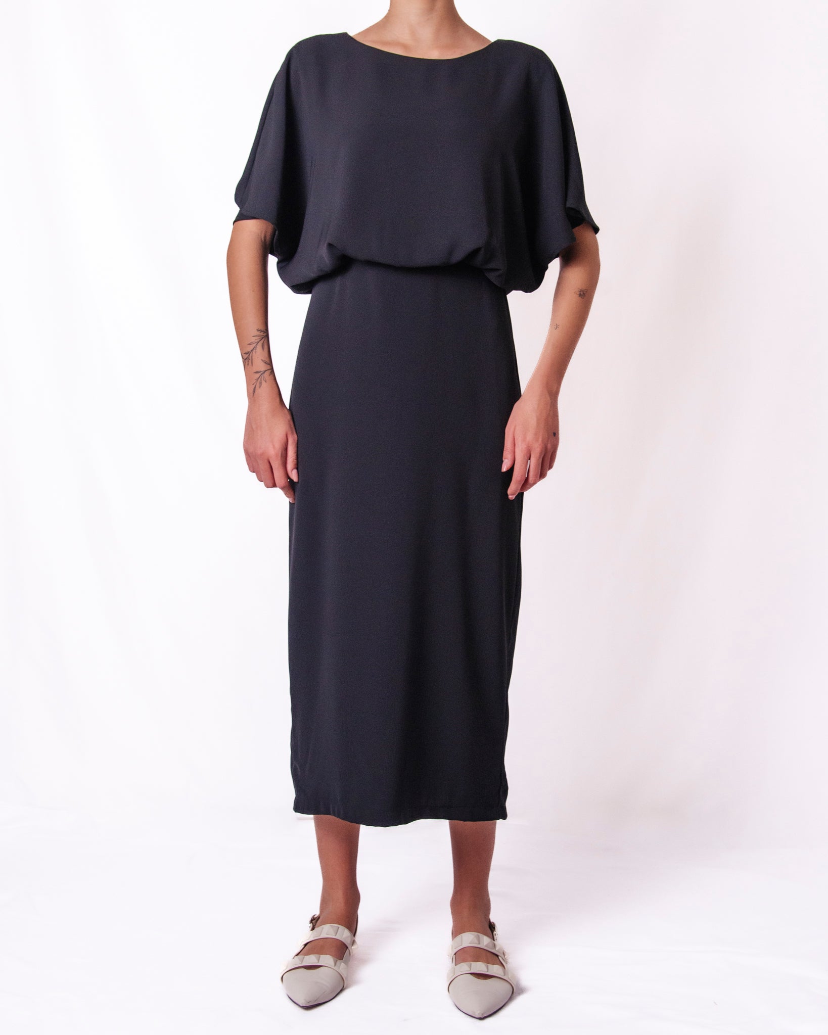Abito midi scollo a V maniche a pipistrello nodo in vita Donna  -  26213KA