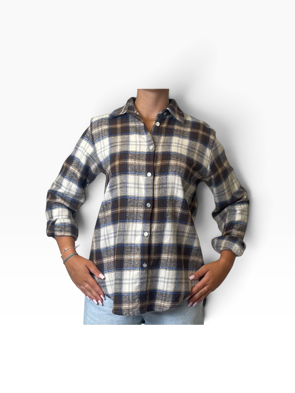 Camicia flanella quadri fondo arrotondato Donna  -  A35KA