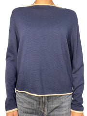 Maglia girocollo con orlo a contrasto e maniche lunghe Donna  -  82645KA