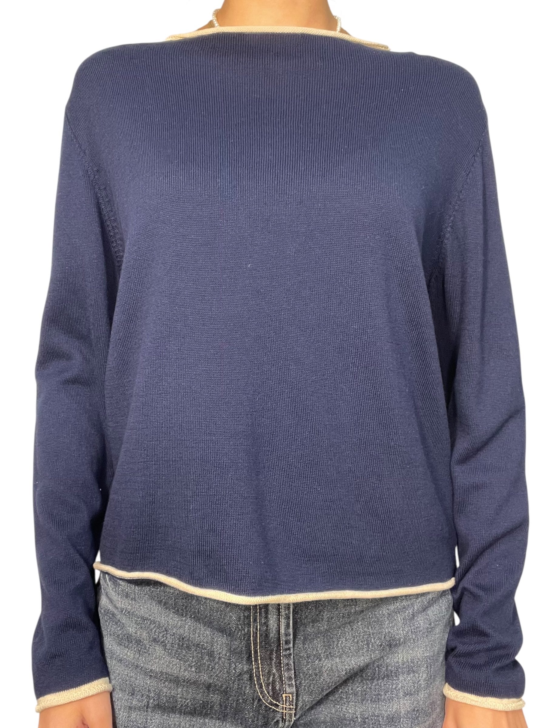Maglia girocollo con orlo a contrasto e maniche lunghe Donna  -  82645KA