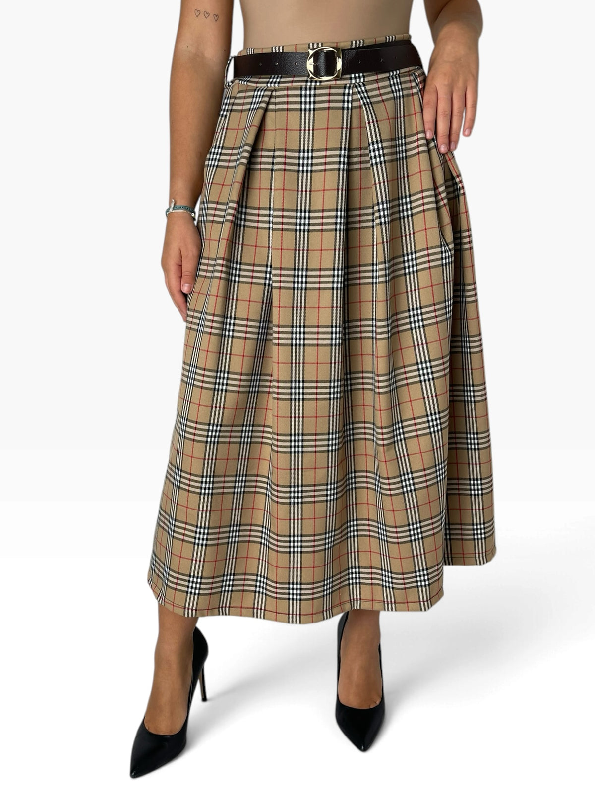 Gonna midi quadri con pieghe Donna  -  2719X
