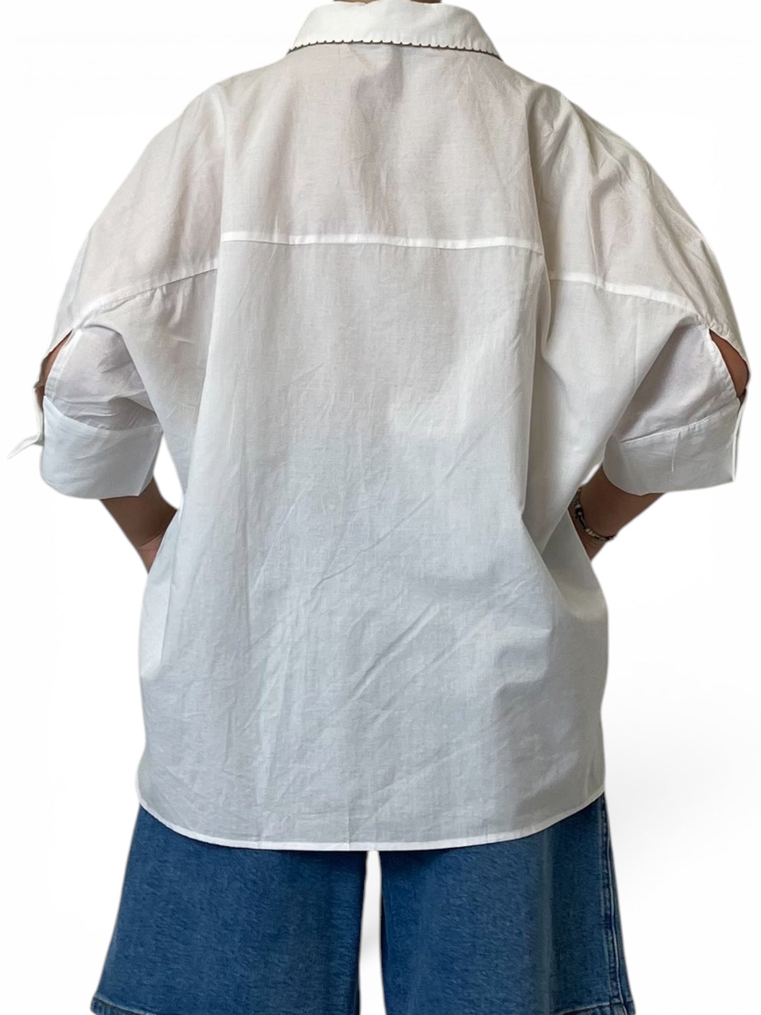 Camicia Oversize con Profili Ricamati Donna  -  7032618
