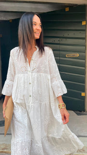 Abito Midi in Sangallo con Ricamo Floreale Donna  -  18003F