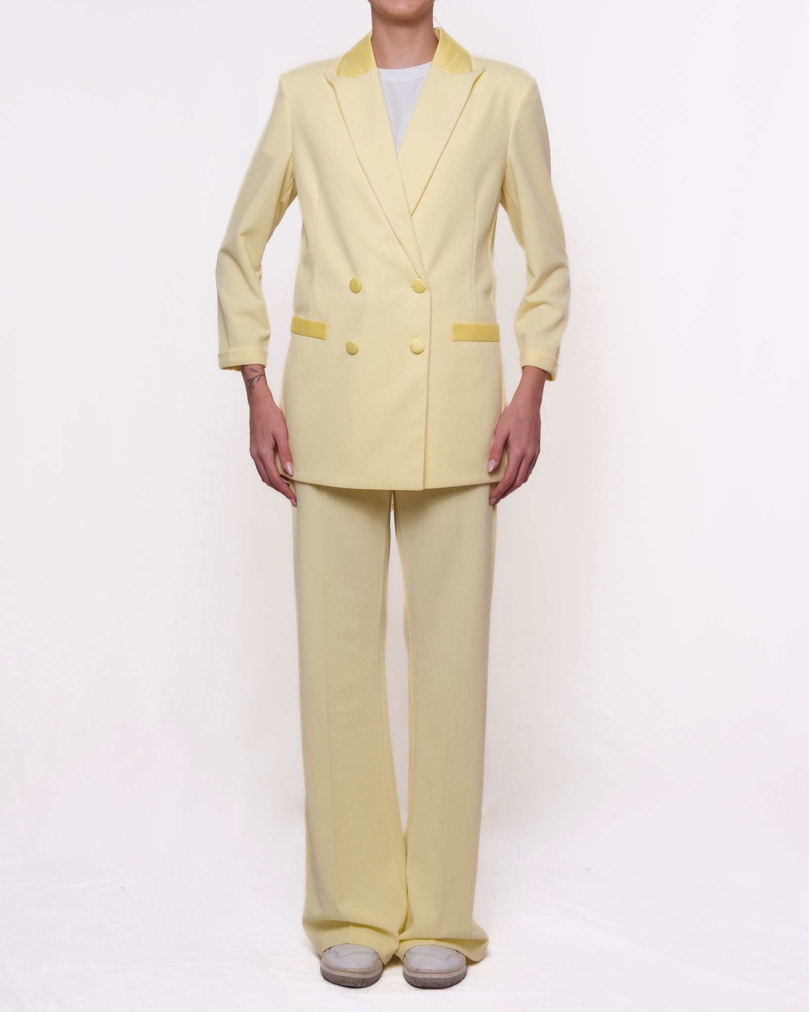 Completo giacca lunga doppiopetto e pantaloni a zampa Donna  -  81008+81006V
