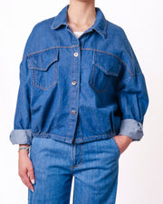 Giacca denim oversize fondo elastico tasche petto Donna  -  83032V
