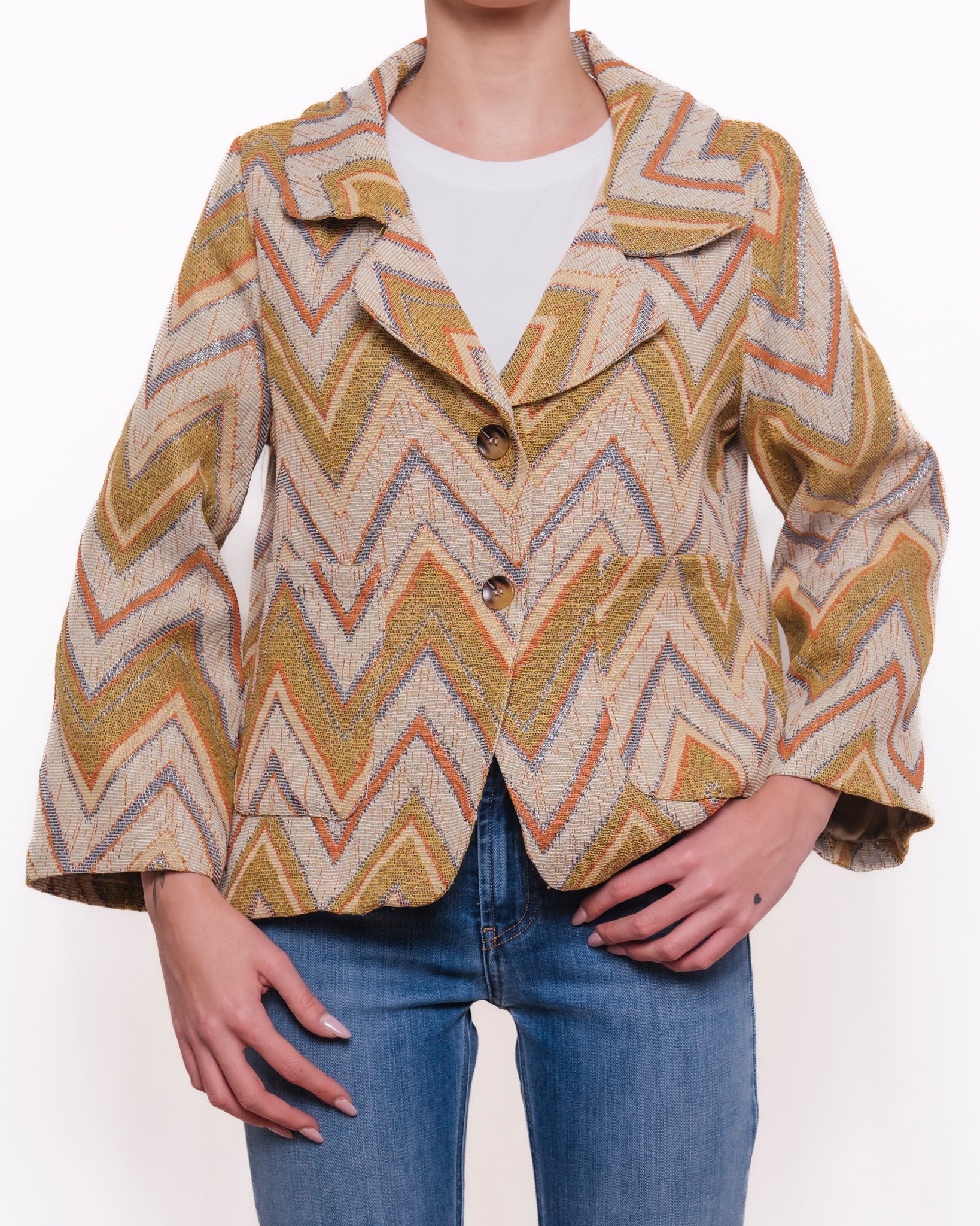 Giacca monopetto fantasia a zigzag con maniche a campana Donna  -  178918V