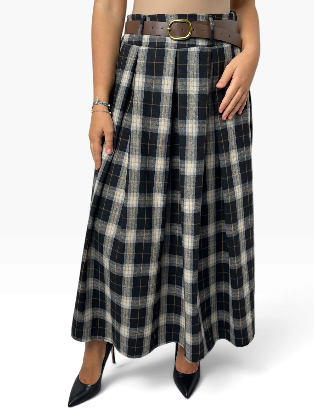 Gonna lunga svasata a quadri Donna  -  3392211KA