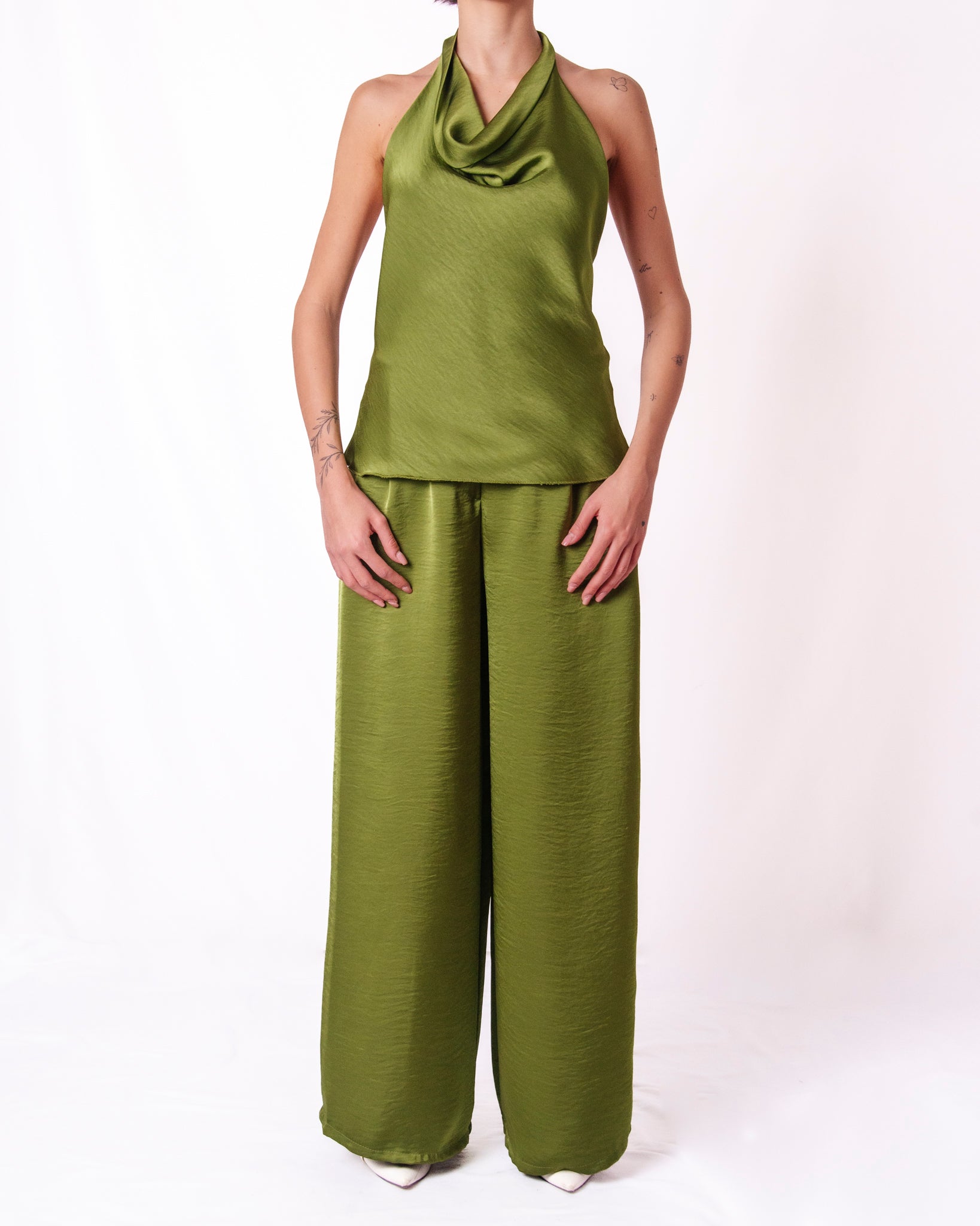 Pantaloni wide leg effetto raso elastico in vita Donna  -  3991BO
