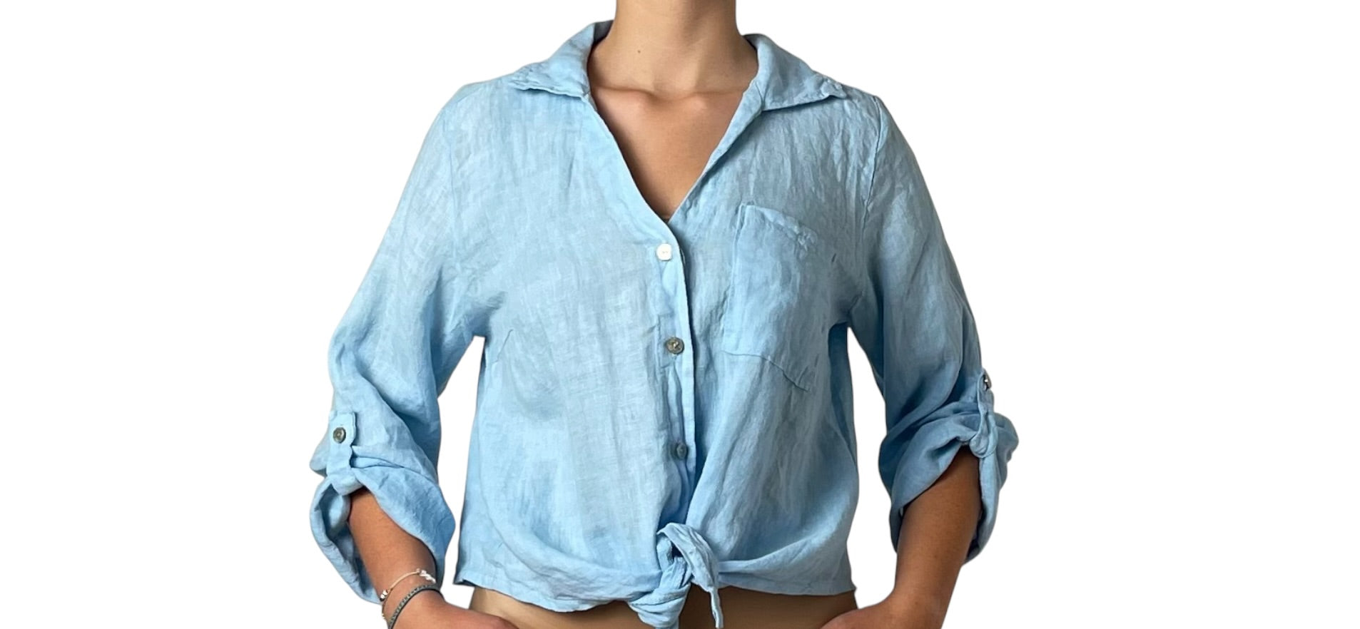 Camicia in Lino Rosa con Nodo in Vita Donna  -  2202EC