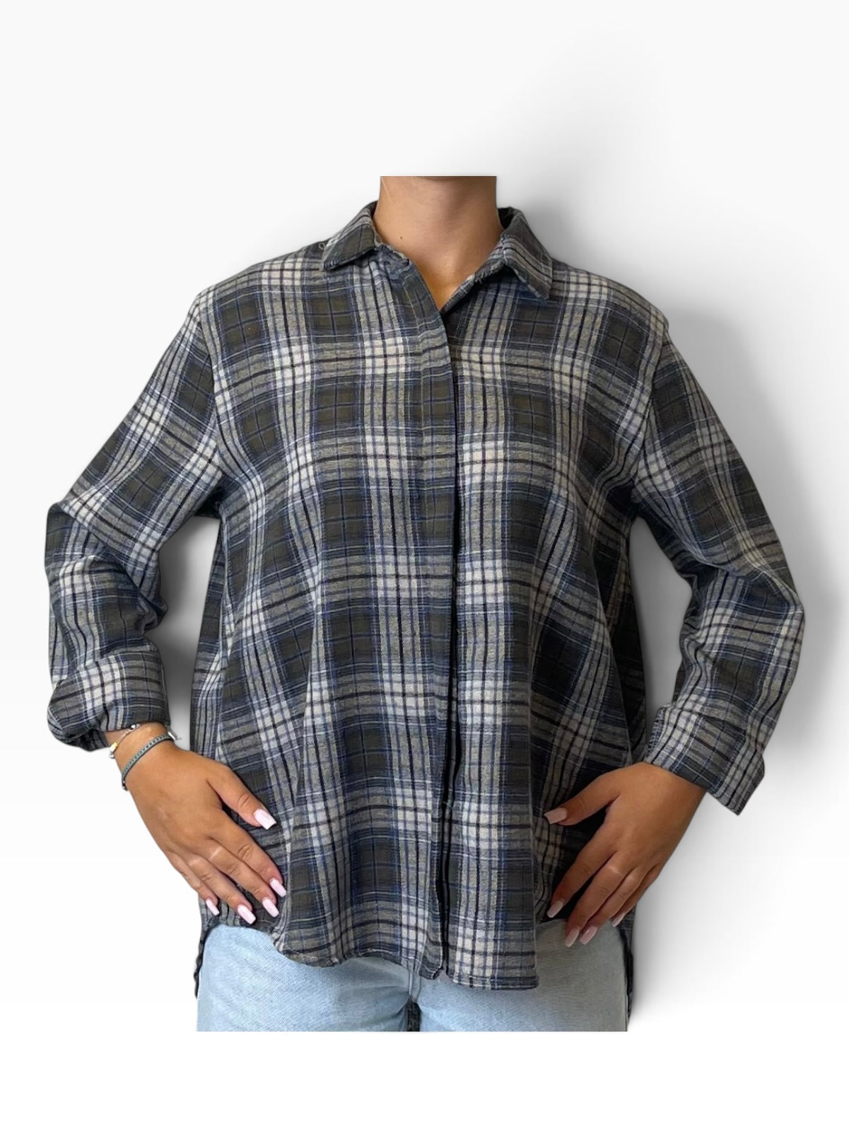 Camicia oversize quadri fondo asimmetrico Donna  -  50320-KA