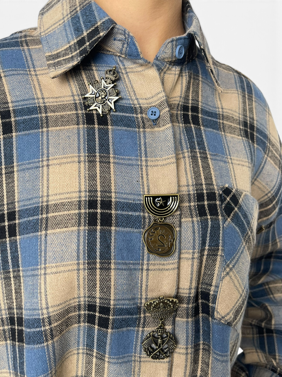 Camicia scozzese oversize con taschino Donna  -  76095X