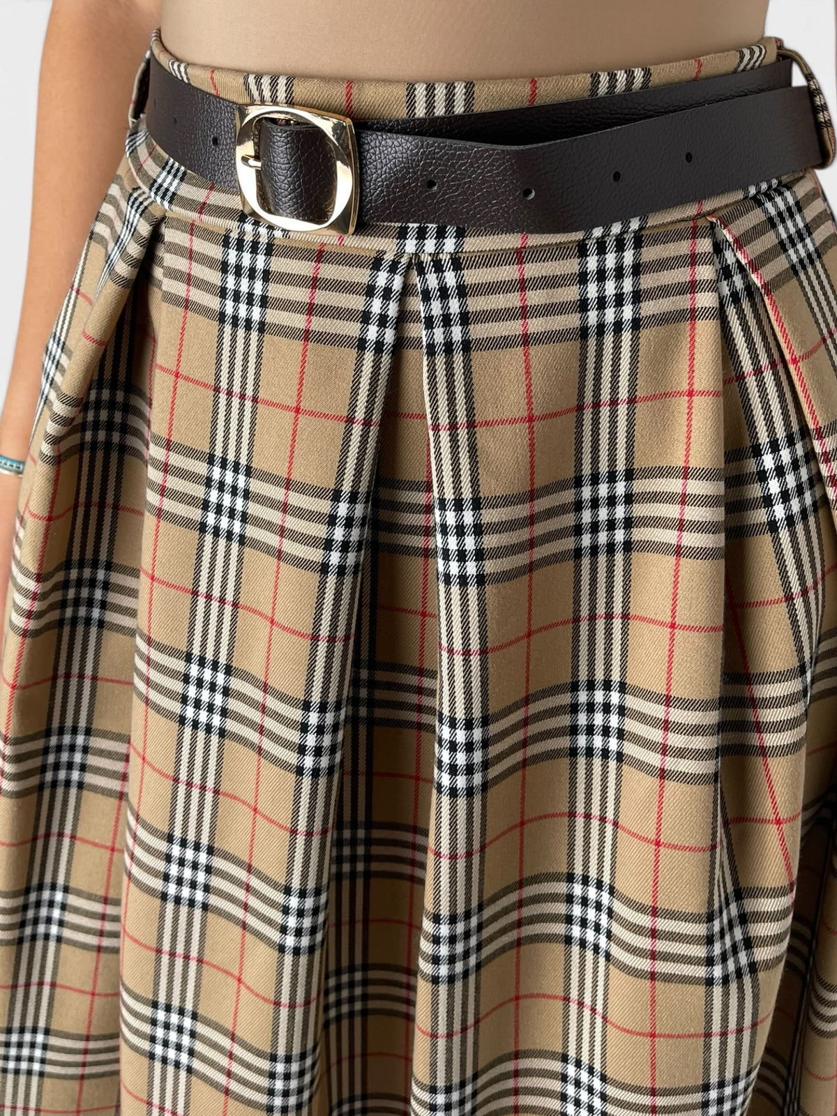 Gonna midi quadri con pieghe Donna  -  2719X