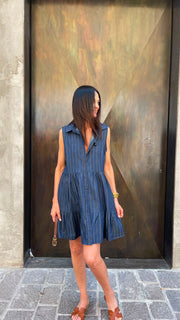Abito Corto a Righe con Colletto e Balze Donna  -  2917KA