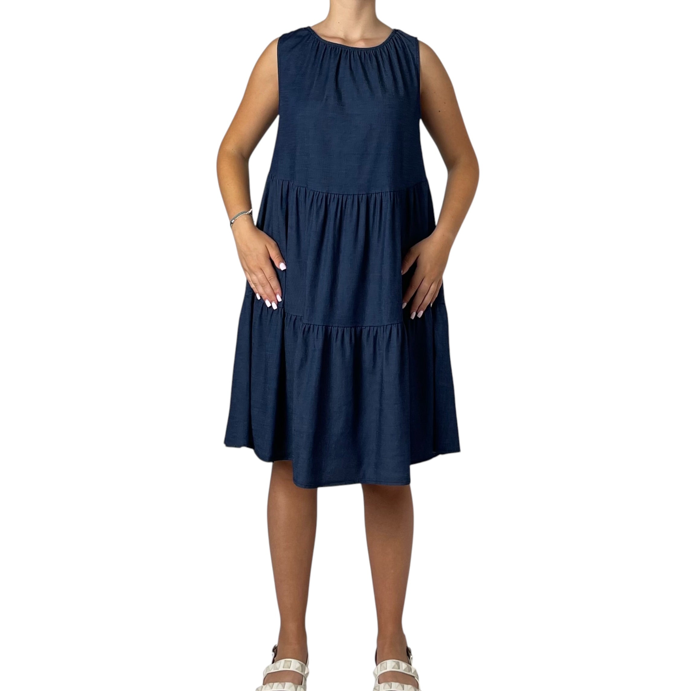 Abito Midi Effetto Denim con Gonna a Balze Donna  -  1610EC
