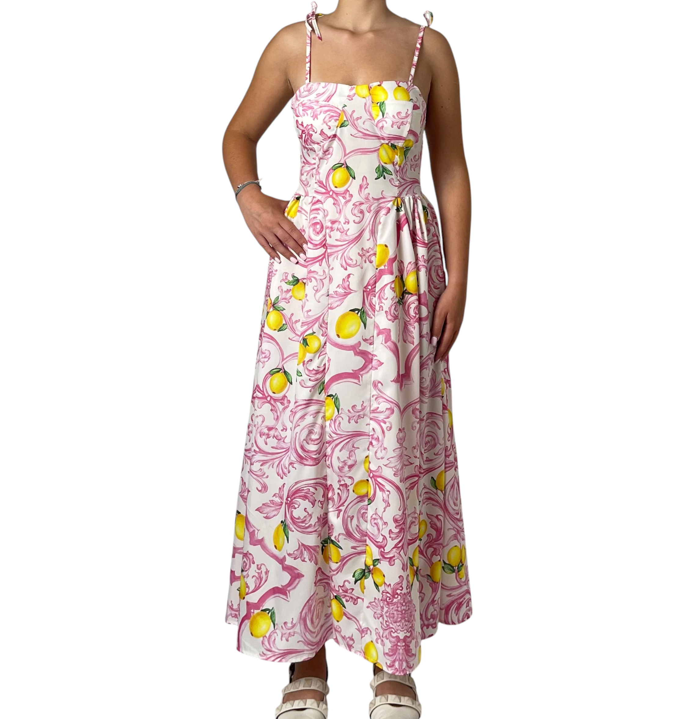 Abito Lime con Spalline e Gonna Ampia Donna  -  01682EL