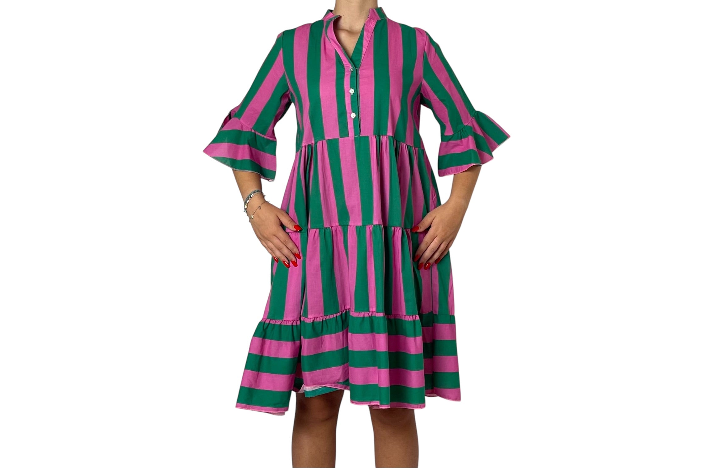 Abito Lungo a Righe con Gonna a Balze Donna  -  2907R