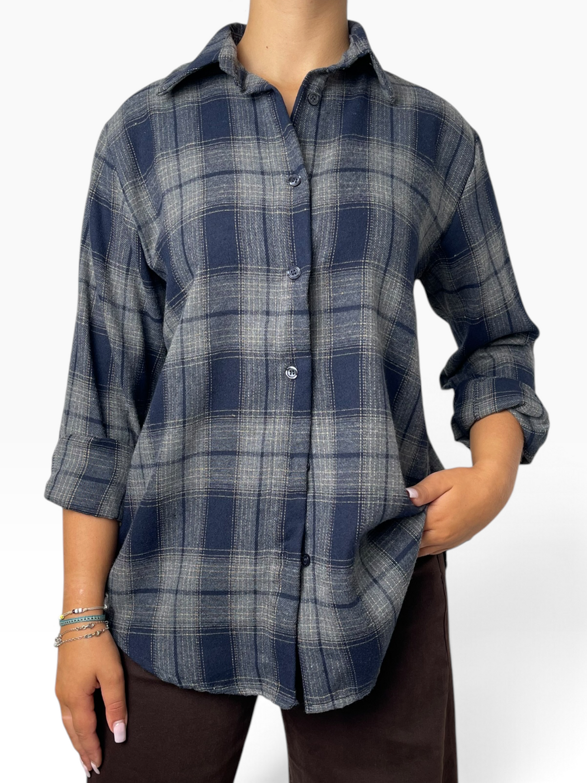 Camicia flanella quadri fondo arrotondato Donna  -  A35KA