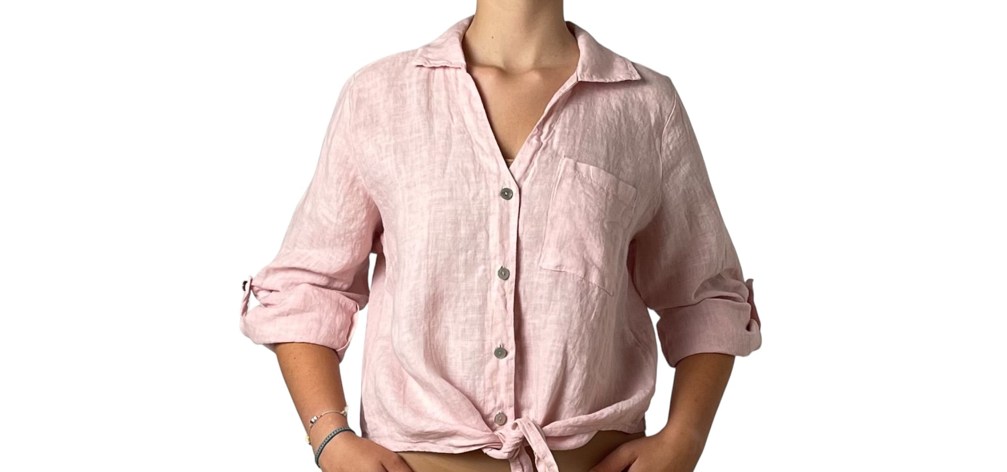 Camicia in Lino Rosa con Nodo in Vita Donna  -  2202EC