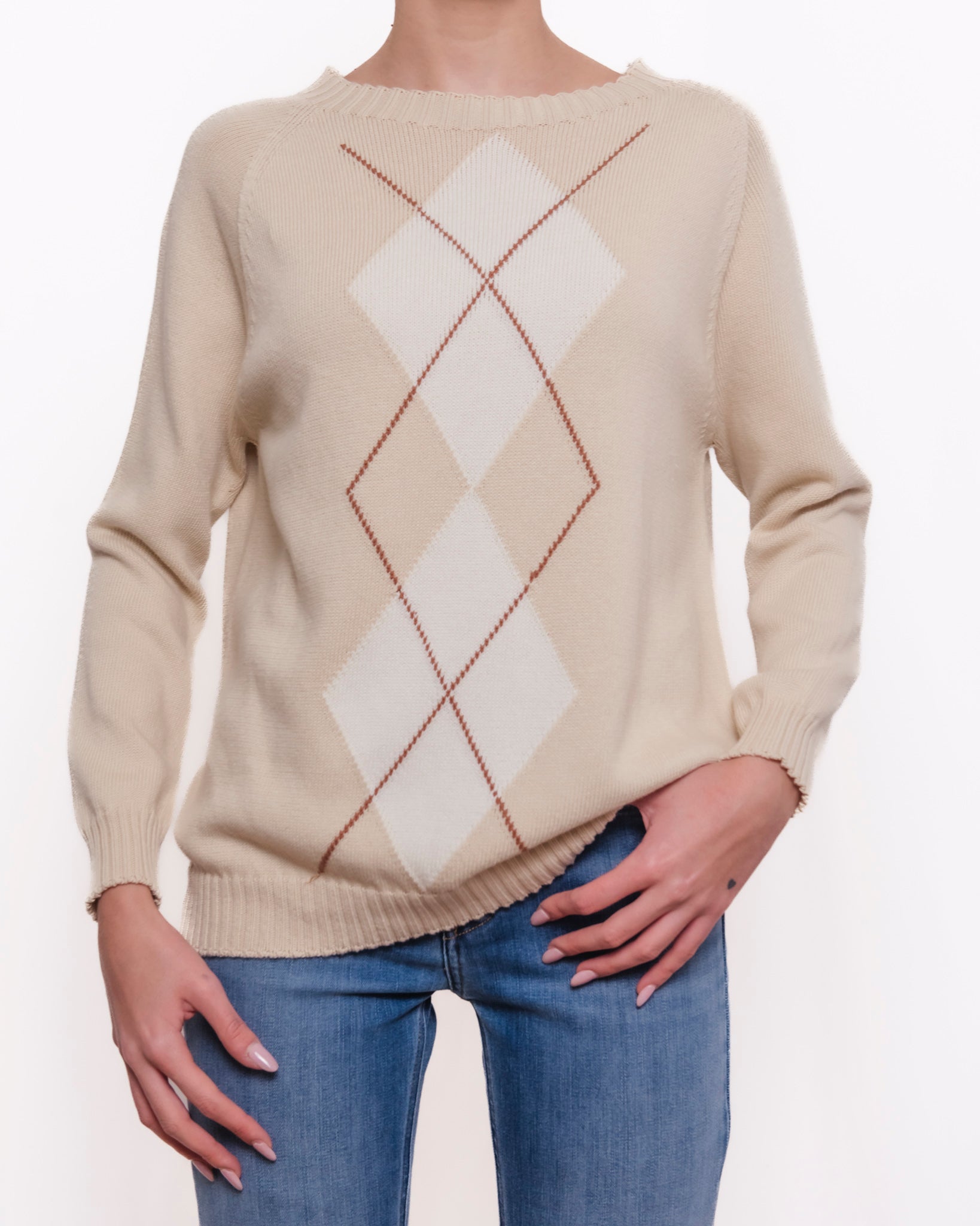 Maglione girocollo fantasia argyle Donna  -  82628EC