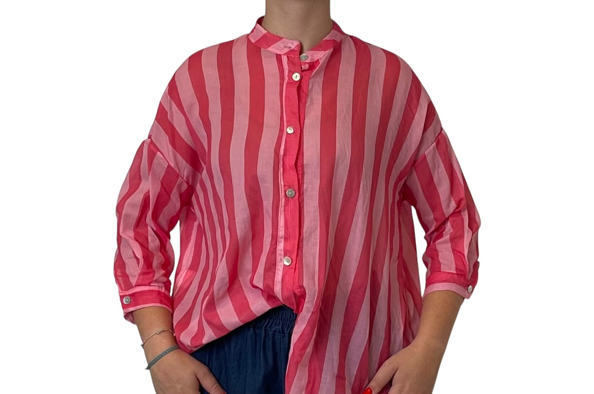 Camicia a Righe con Annodatura Frontale Donna  -  164R