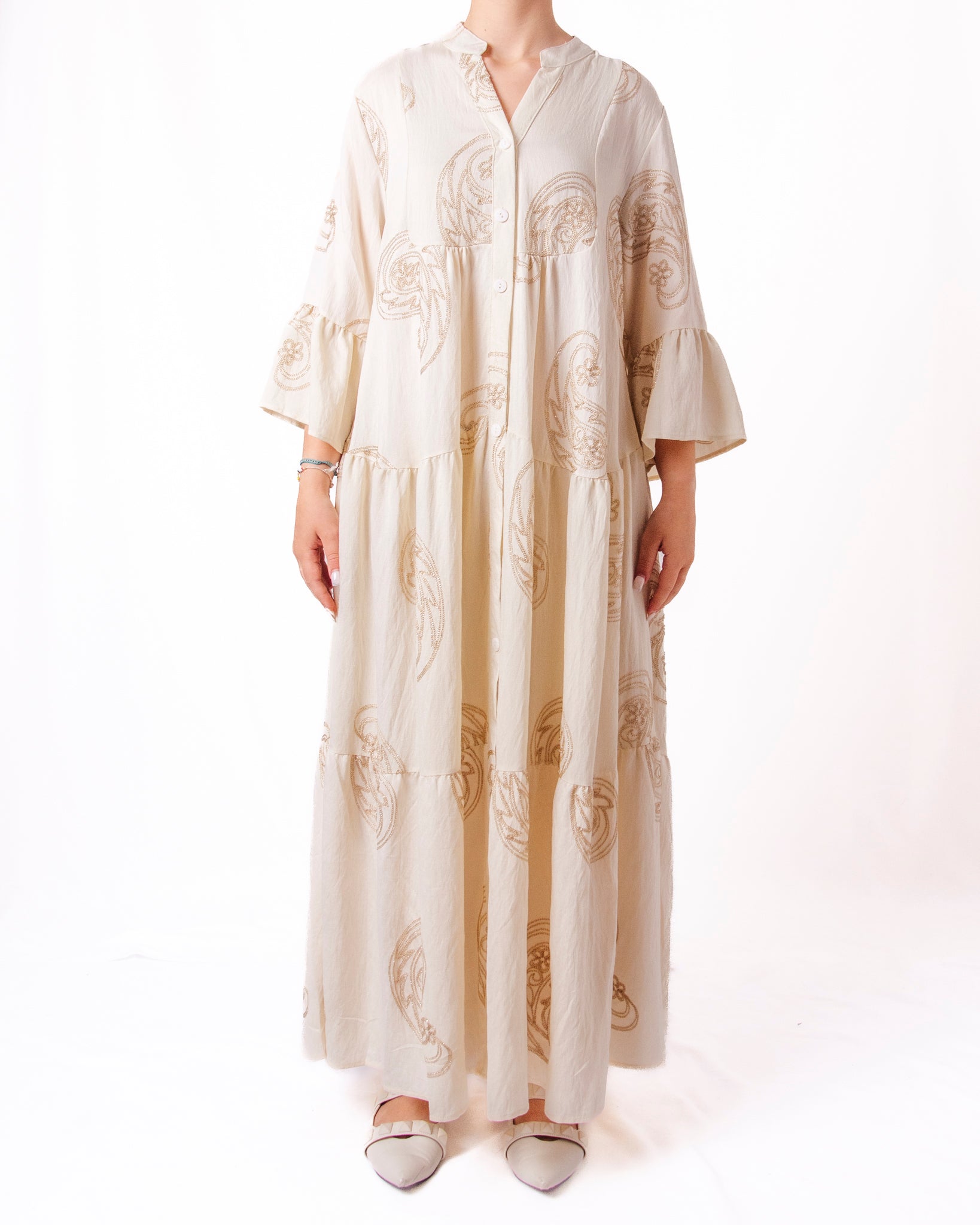 Abito lungo a balze stampa paisley manica a campana Donna  -  626RO