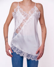 Canotta in Raso con Inserti in Pizzo e Spalline Sottili Donna  -  O7805BO