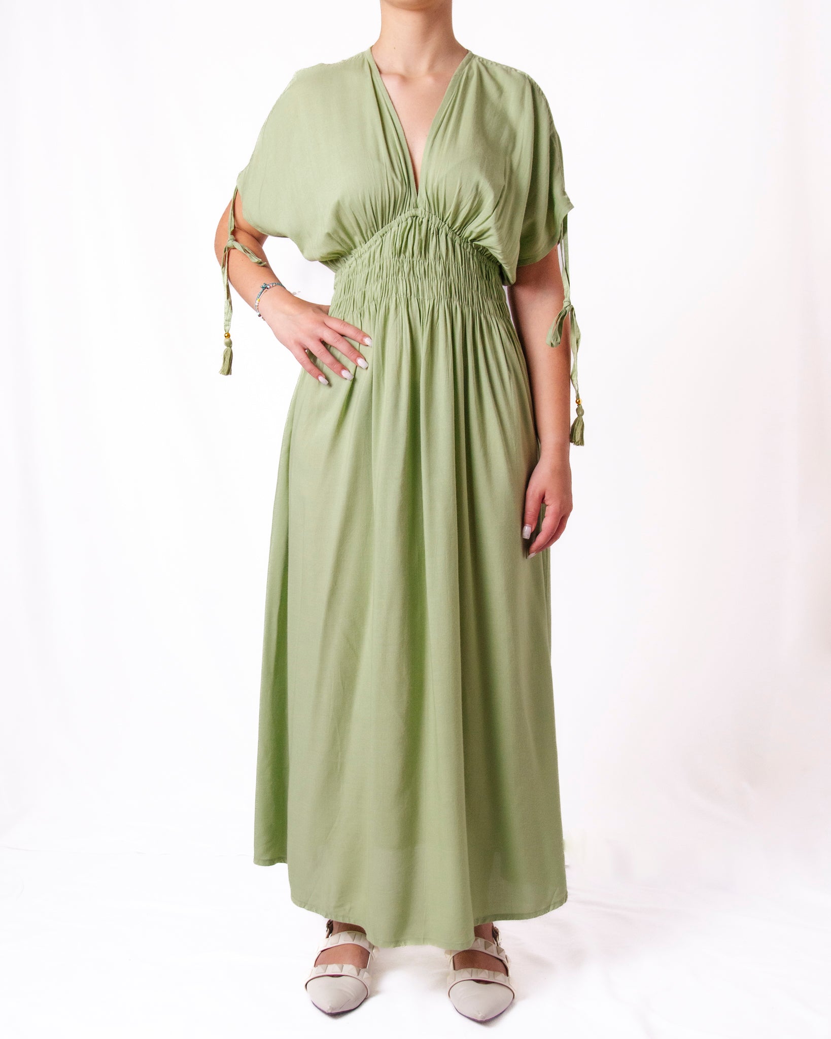 Abito Lungo Stile Kaftan con Vita Smock e Nappine Donna  -  168UP
