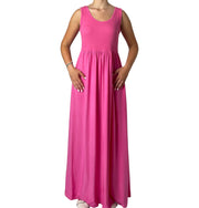 Abito Lungo Smanicato con Gonna Fluida Donna  -  80356EC