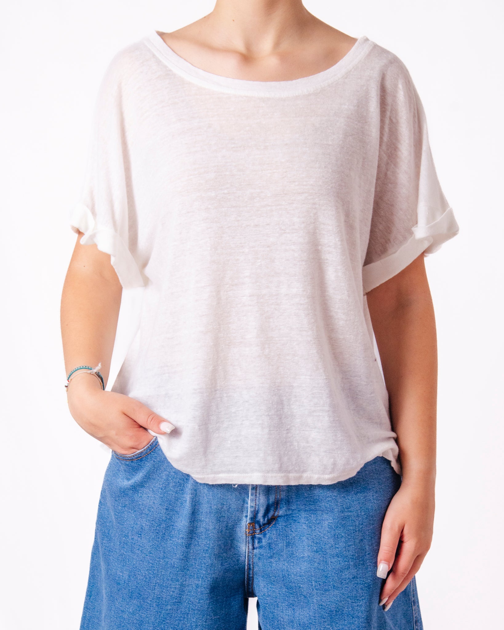 T-Shirt Oversize Manica Rimboccata Donna  -  R51709