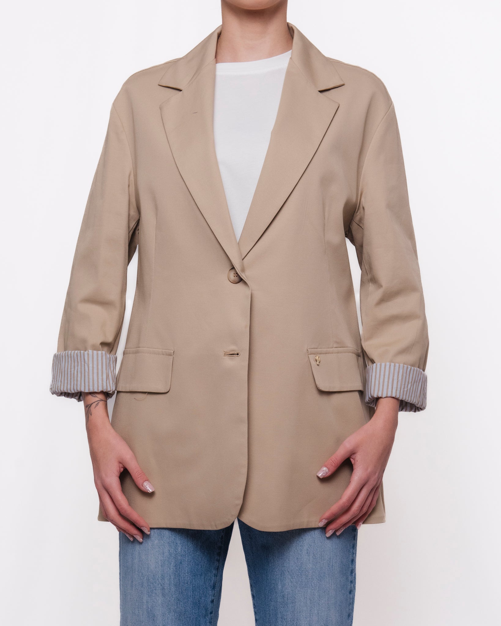 Blazer oversize monopetto risvolto a righe Donna  -  A02N0043