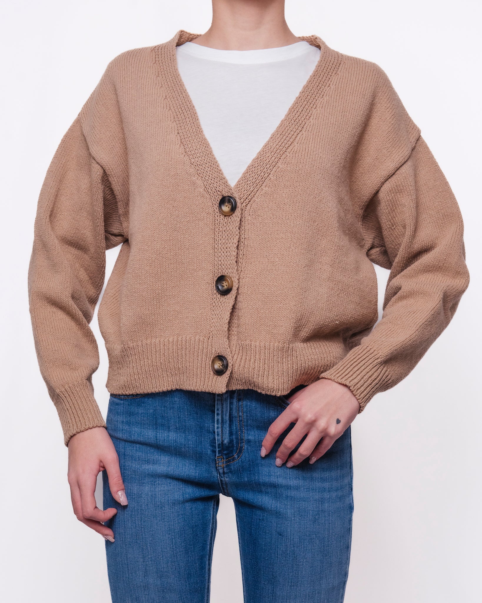 Cardigan oversize scollo a V bottoni a contrasto Donna  -  5AB5015