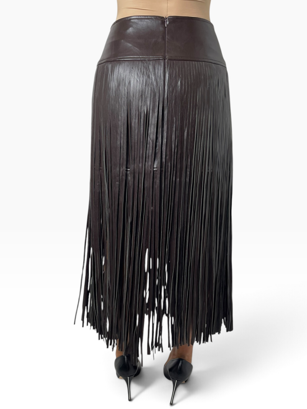 Gonna lunga in eco-pelle con frange Donna  -  260629LU