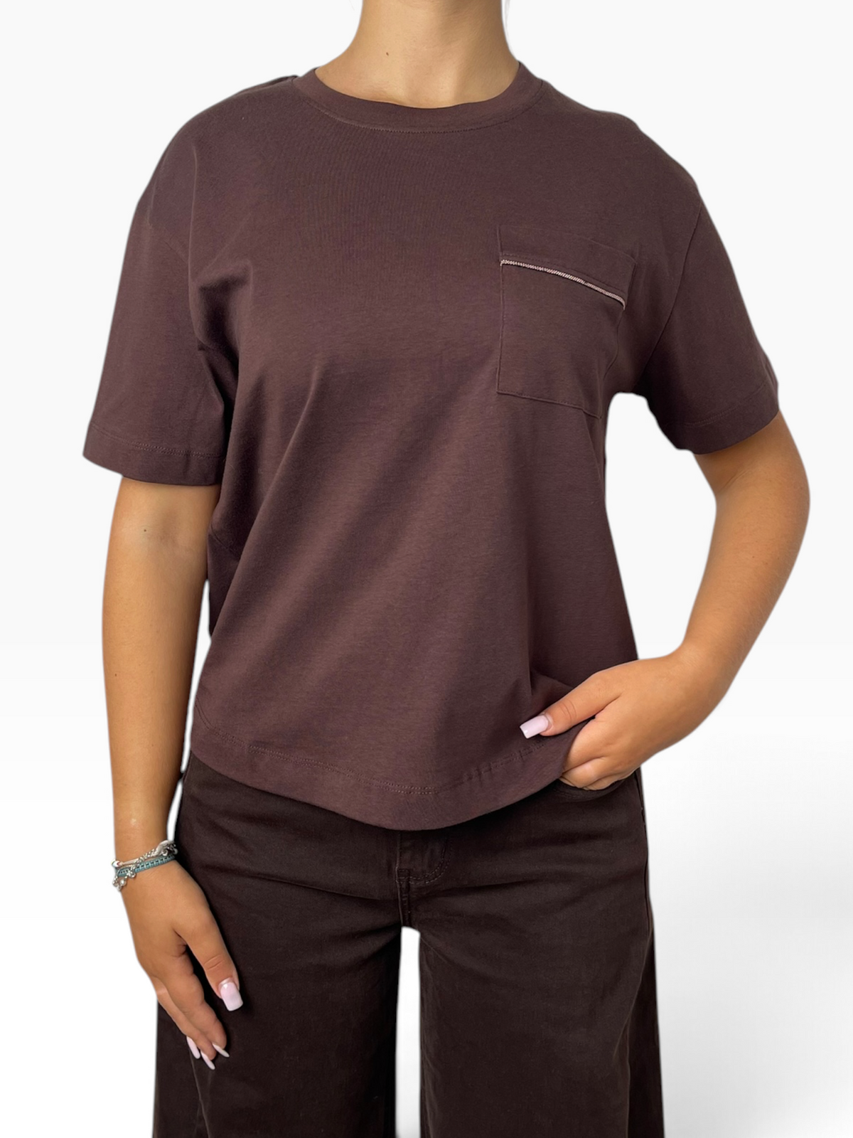 T-shirt morbida con taschino gioiello Donna  -  MW2610009