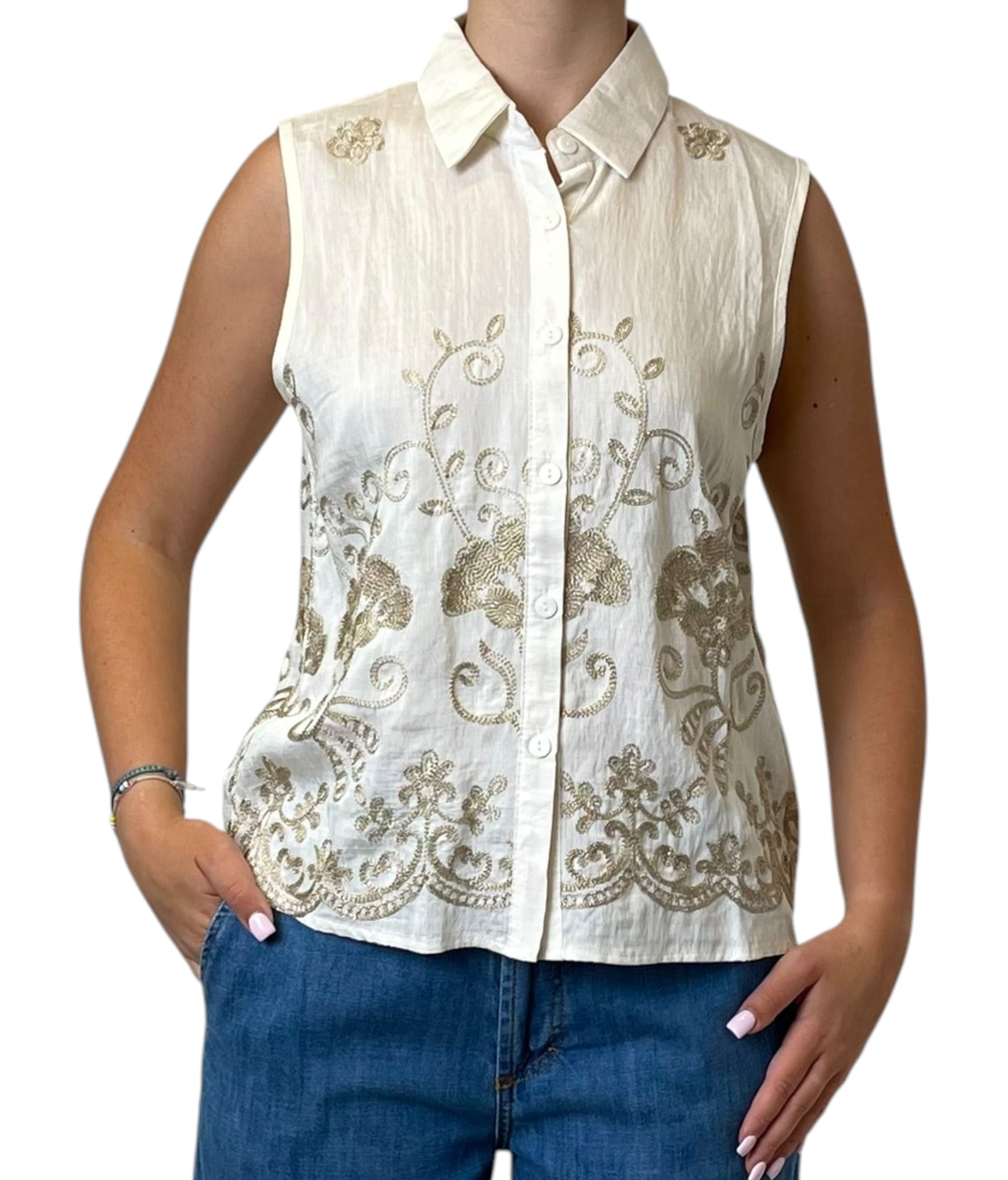 Blusa Ricamata Senza Maniche Donna  -  18187F