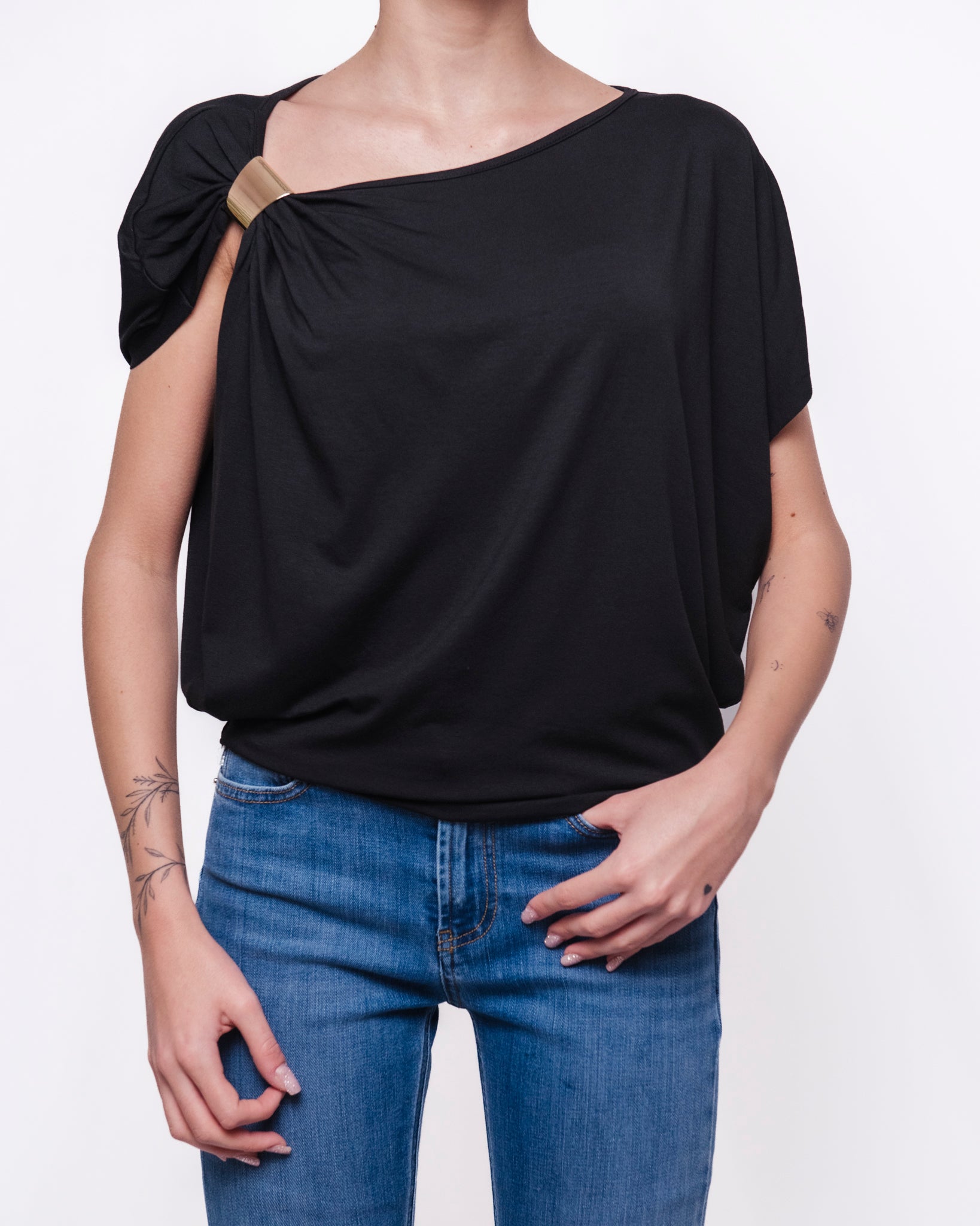 Top Asimmetrico Monospalla con Dettaglio Dorato Donna  -  BO5112