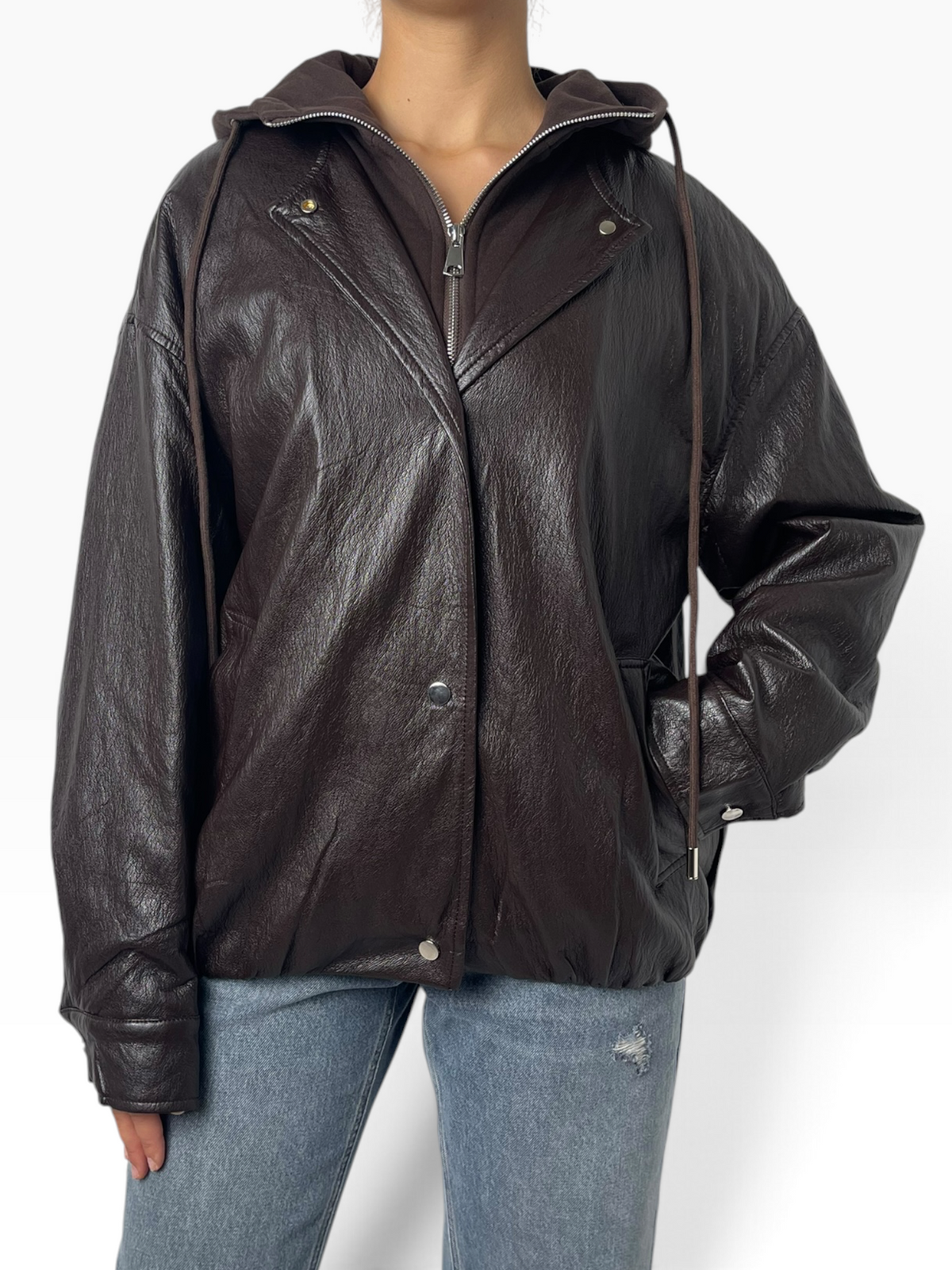 Giubbino effetto pelle con cappuccio Donna  -  26002V