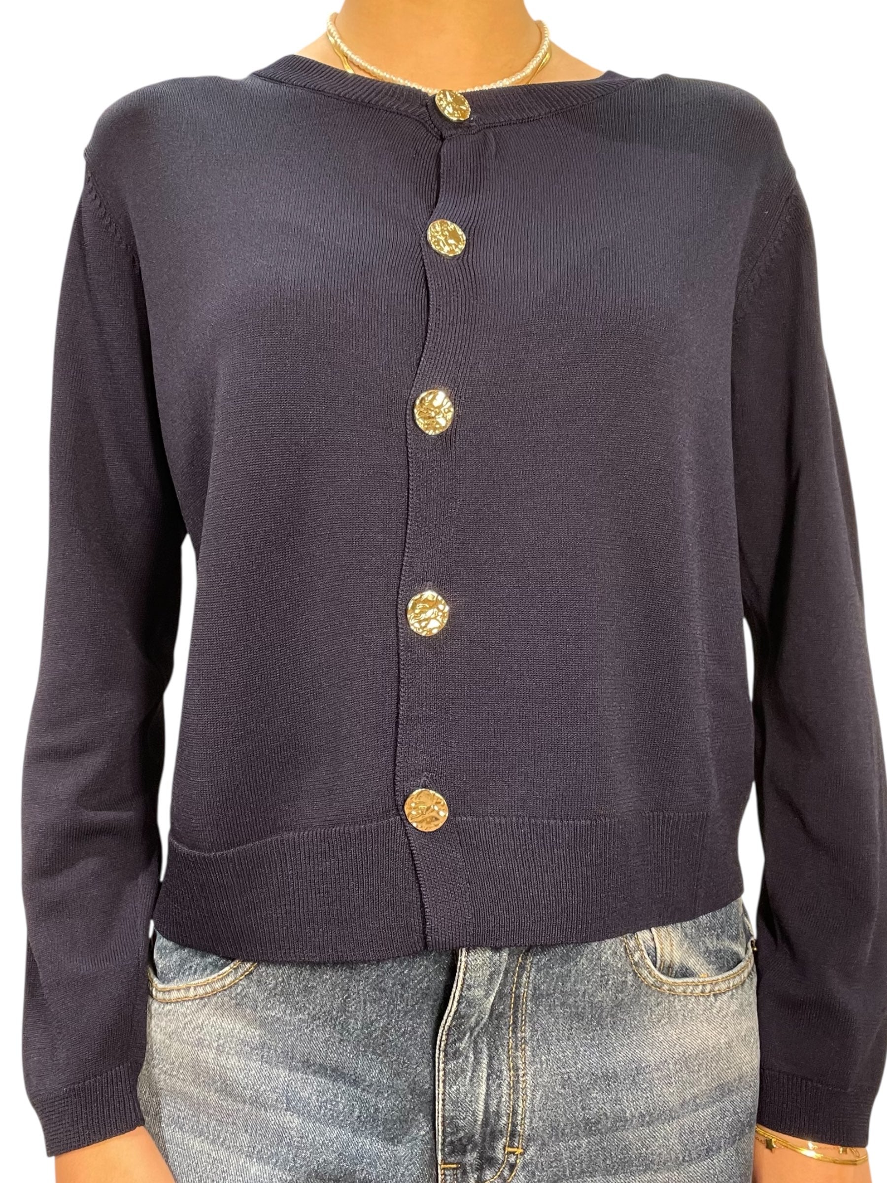 Cardigan girocollo con bottoni dorati Donna  -  12387KA