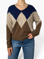 Maglia scollo V a rombi Donna  -  91027KA