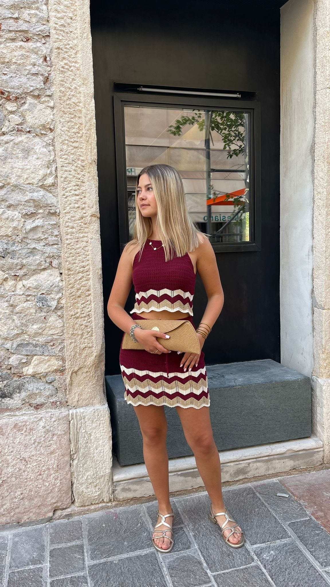 Coordinato Crochet Chevron Top e Minigonna Donna  -  3356V