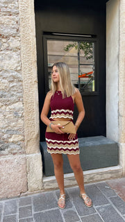 Coordinato Crochet Chevron Top e Minigonna Donna  -  3356V