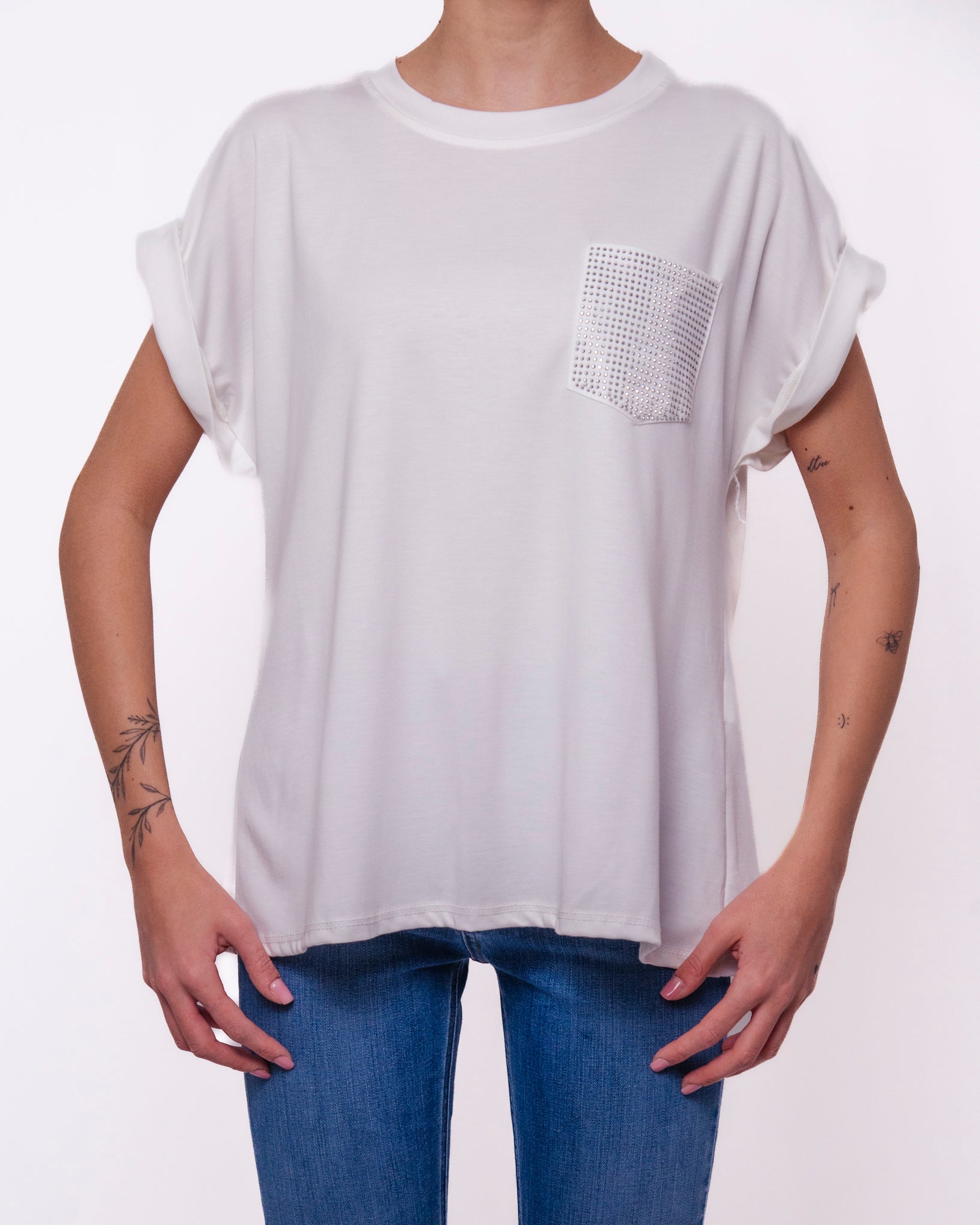 T-shirt Oversize con Taschino in Strass Donna  -  15019EC