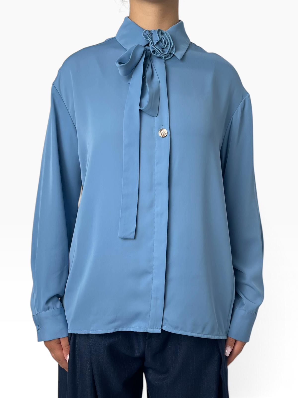 Camicia fluida con fiocco e rosa Donna  -  MW2630012
